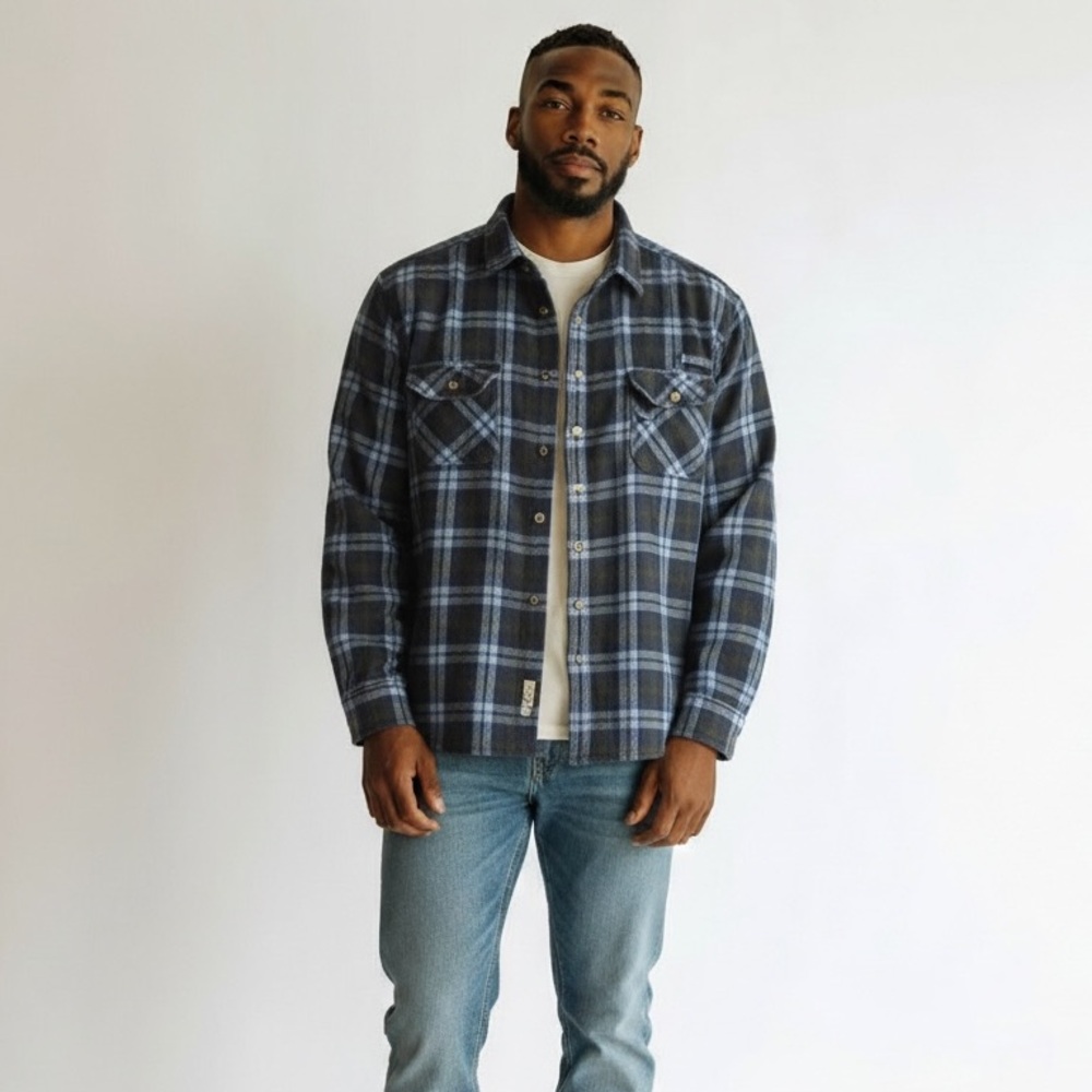 Cabela’s Men’s 4XL Tall Heavyweight Flannel Shirt Blue Plaid Button‎ Up Outdoor